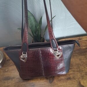 Brighton Burgundy and Black Croc-Embossed Tote